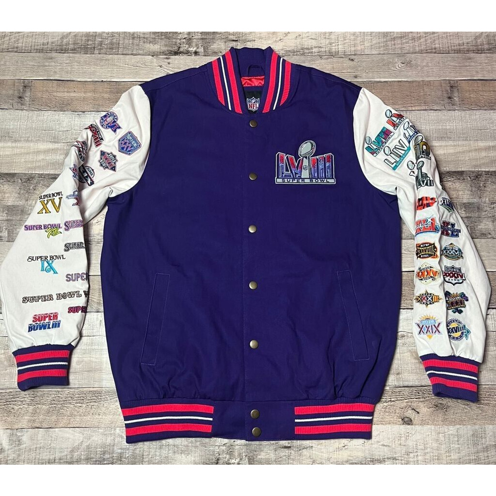 Super Bowl LVIII Jacket Men's Large Purple Varsity Style NFL Football Sportswear